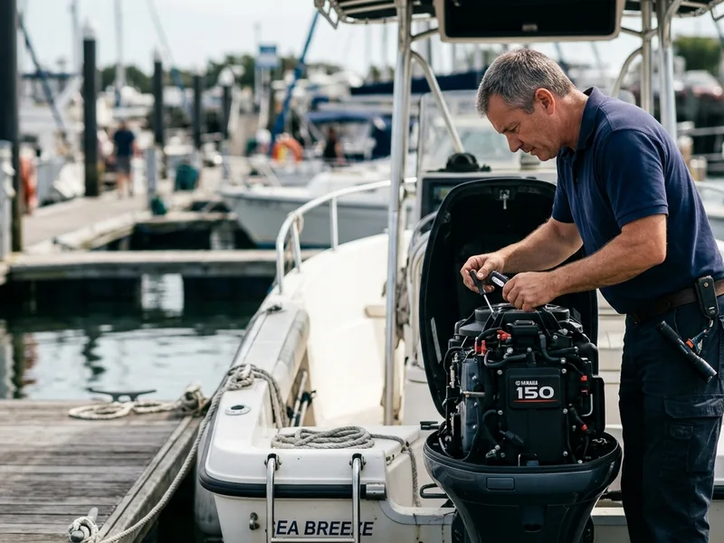 Hombre revisando el casco de un barco usado sobre su remolque